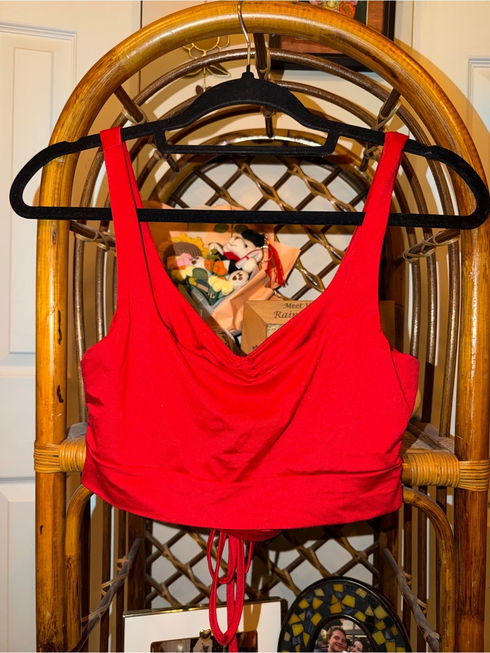 Amazon Red Ruched Drawstring Crop Tank Top - Picture 2 of 2